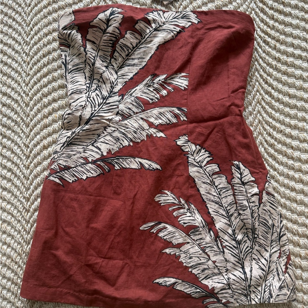 HEMANT & NANDITA Rust Strapless Tube Dress with Cream Palm Print size Medium